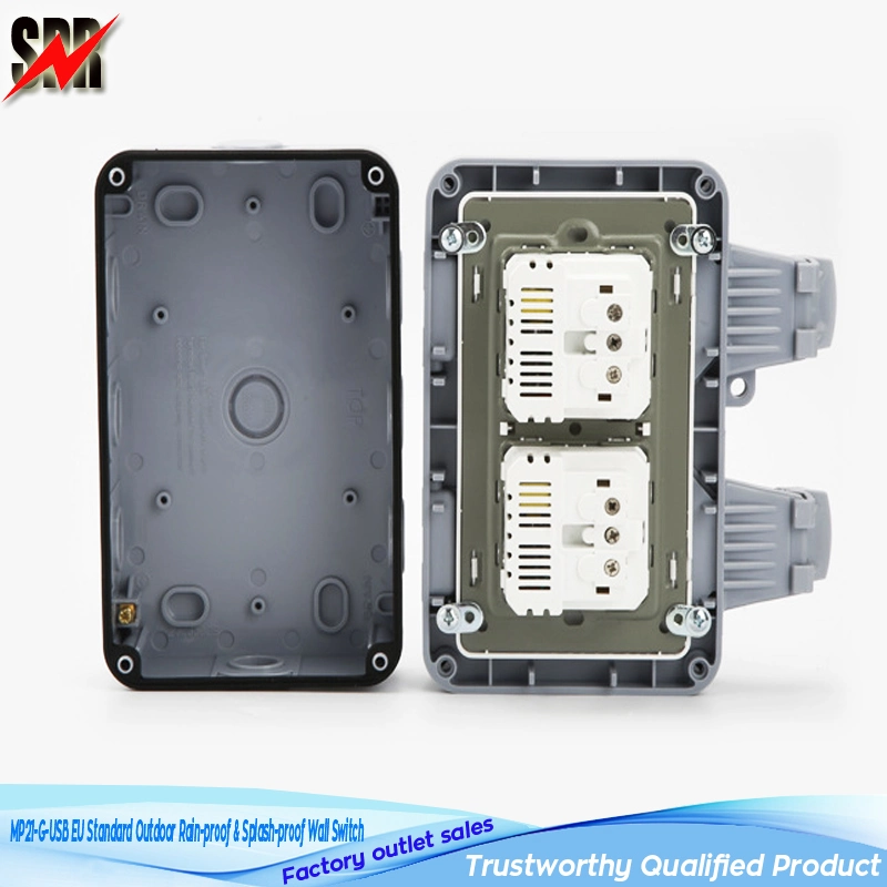 MP21-G-USB EU/UK Standard IP66 Outdoor Rain-Proof &amp; Splash-Proof 2 Gang Junction Box for Wall Switch and Socket