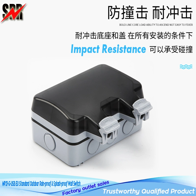 MP21-G-USB EU/UK Standard IP66 Outdoor Rain-Proof &amp; Splash-Proof 2 Gang Junction Box for Wall Switch and Socket